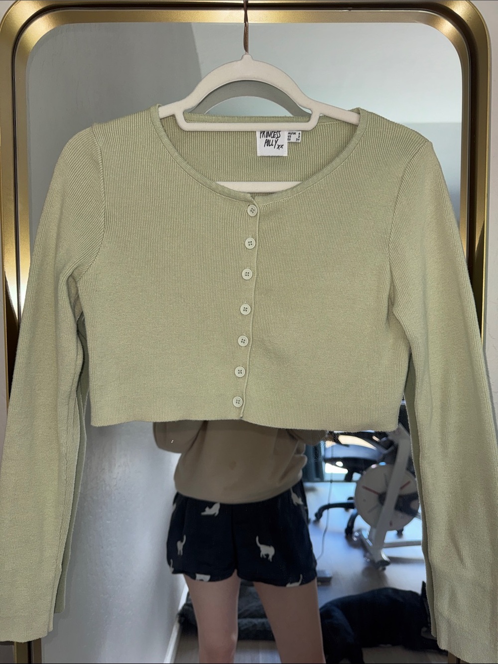 Princess Polly Sage Green Cropped Button Cardigan
